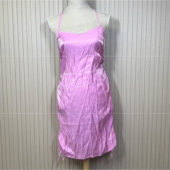 Noisy May Nmelin Satin Singlet Ruching Dress Fuchsia Pink Women’s Size L - Picture 2 of 8